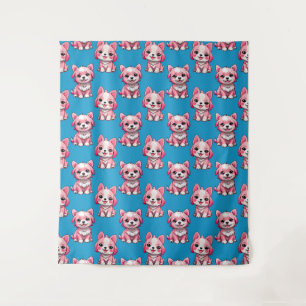 Tapiz Diseño del patrón de perro de cachorro rosa - azul