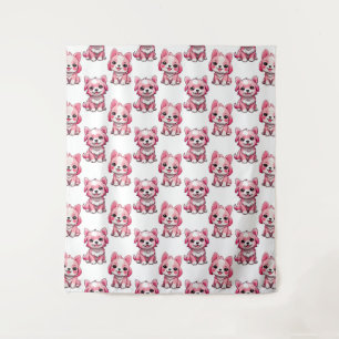 Tapiz Diseño del patrón de perro de cachorro rosa - blan