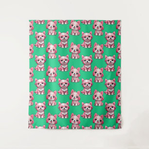 Tapiz Diseño del patrón de perro de cachorro rosa - verd