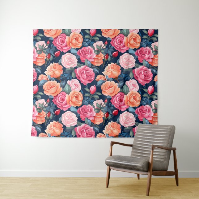 Tapiz Diseño del patrón de Rosas de Naranja rosado rojo (In situ (horizontal))