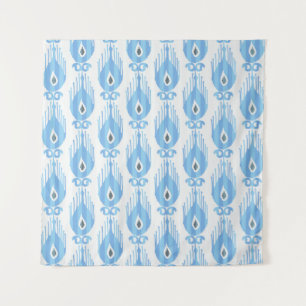 Tapiz Diseño del patrón Ikat blanco azul