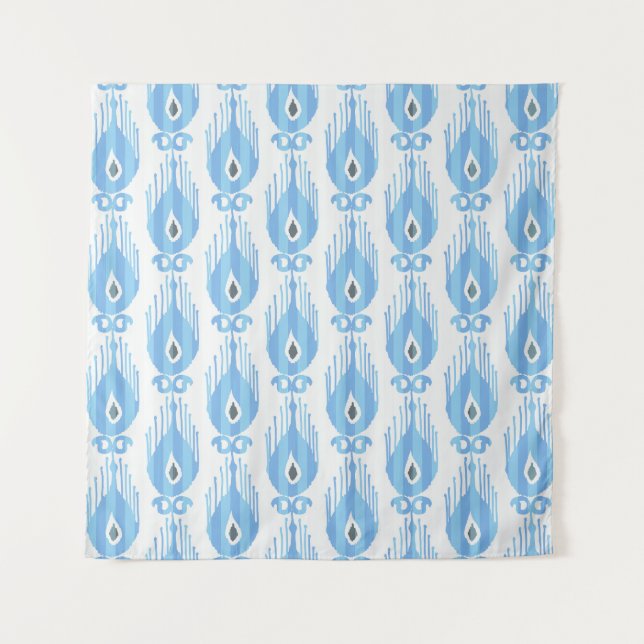 Tapiz Diseño del patrón Ikat blanco azul (Anverso)
