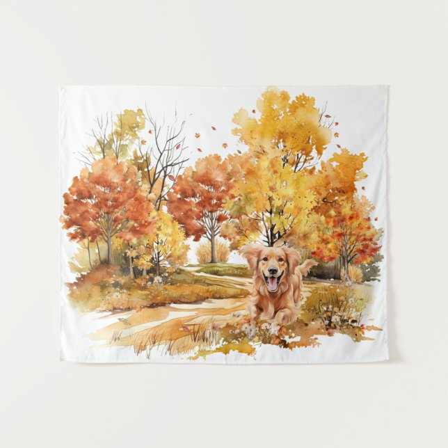 Tapiz Diseño del perro de otoño acuático - Golden Retrie (Anverso (horizontal))