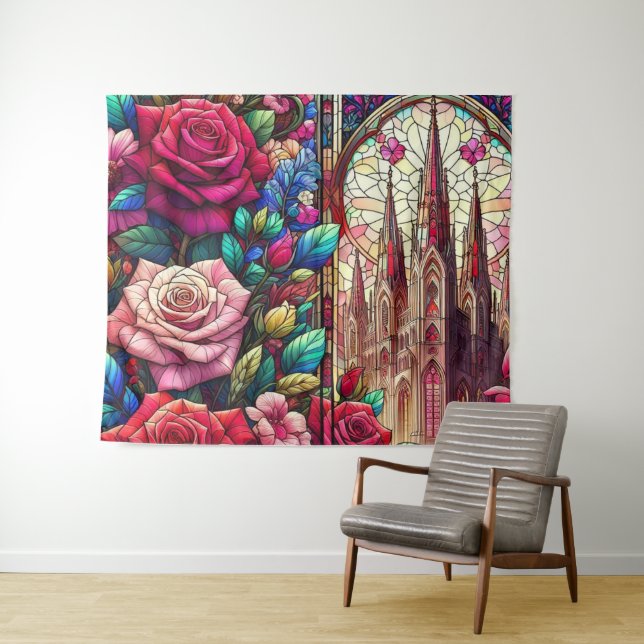 Tapiz Diseño floral de vidrio templado (In situ (horizontal))