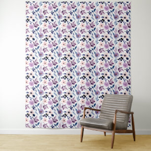 Tapiz Diseño floral delicado con hojas de lavanda navy