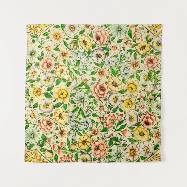 Tapiz Diseño floral tradicional de primavera india (Anverso)