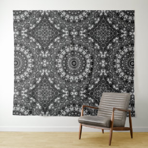 Tapiz Diseño Geométrico Mandala Blanco y Negro