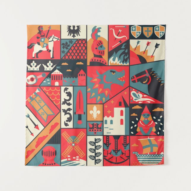 Tapiz Diseño medieval sin fisuras. Textos de decoración (Anverso)