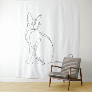 Tapiz Diseño minimalista de gato Sphynx dibujado a mano