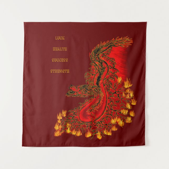 Tapiz Diseño rojo y dorado de China Dragon (Anverso)