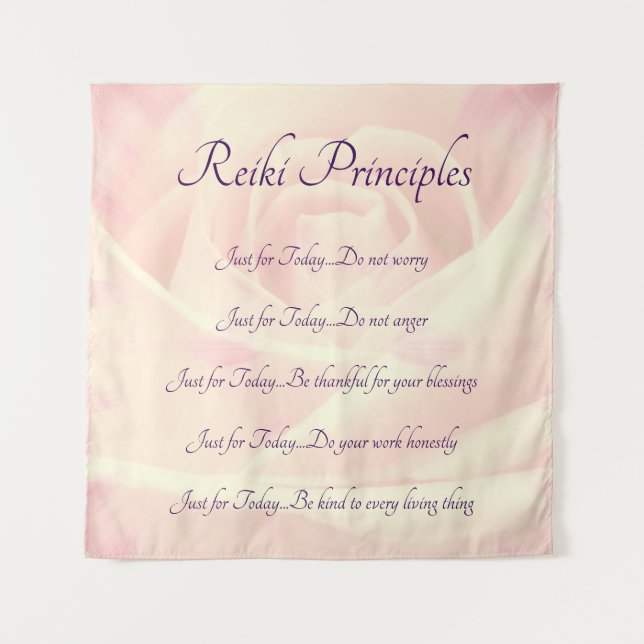 Tapiz Diseño rosado del rosa de los principios de Reiki (Anverso)