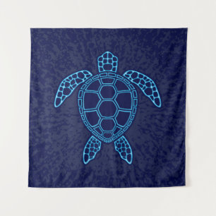 Tapiz Diseño simétrico de la tortuga azul neón de lava m