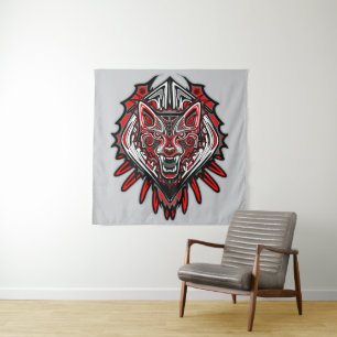 Tapiz Diseño Totémico Tribal Haida de Lobo