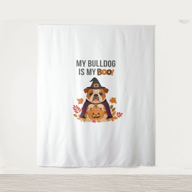 Tapiz Disfraz de Halloween bulldog Mi Bulldog es mi novi (Anverso)