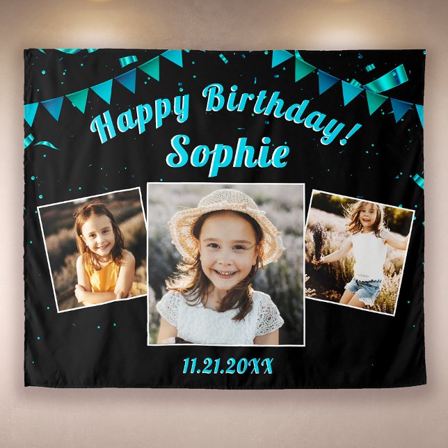 Tapiz Diversión con Collage de Fotos de Cumpleaños Feliz (Subido por el creador)