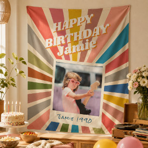 Tapiz Diversión Retro Personalizada Cumpleaños 40 Foto V