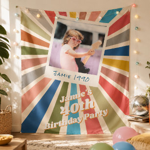 Tapiz Diversión Retro Personalizada Cumpleaños 40 Foto V