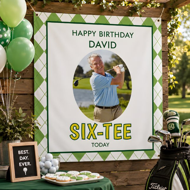 Tapiz Divertido Cumpleaños 60 Seis-tee Golf  (Golf Six-tee 60th birthday banner
)