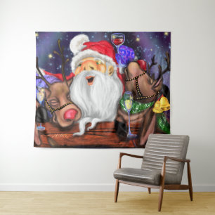 Tapiz divertido de Navidad de Santa con renos