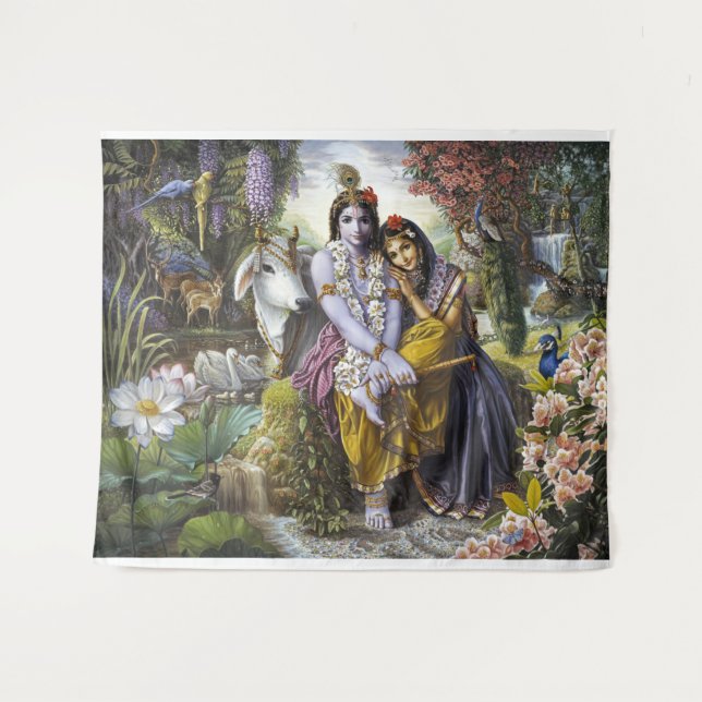 Tapiz Divina pareja de todo atractivo Krishna y Radha (Anverso (horizontal))
