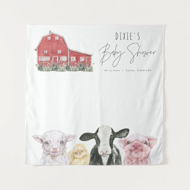 Tapiz DIXIE Country Red Barn Farm Animal Baby Shower (Anverso)