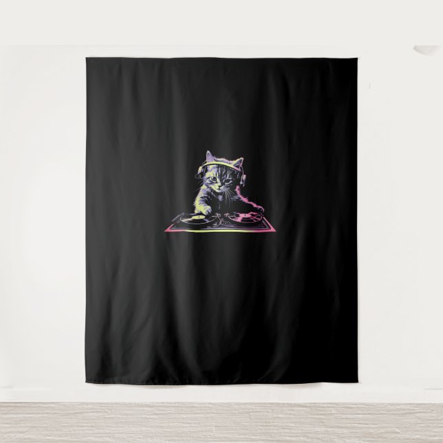 Tapiz DJ Controller Cat - Funny DJ Cat (Anverso)