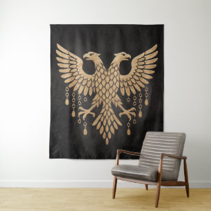Tapiz Doble Dorado Cuervo Mitología Nórdica Negro