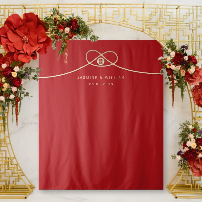 Tapiz Doble felicidad Boda de Knot de oro fondo fotográf (Simple Double Happiness Gold Knot Chinese Wedding Photo Backdrop Tapestry @ fatfatin_red_knot)