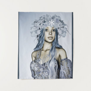 Tapiz Doncella de Nieve Azul Retrato de Fantasía Inverna
