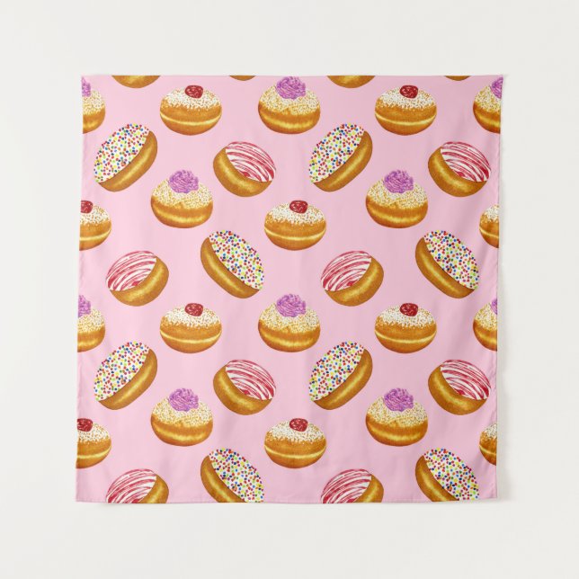 Tapiz Donuts coloridos: acuarela dibujada a mano (Anverso)