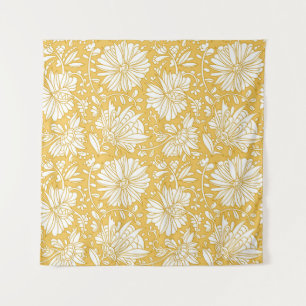 Tapiz Doodle dorado floral, abstracto dibujado a mano