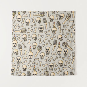 Tapiz Doodles de esqueleto: Patrón textil de época.