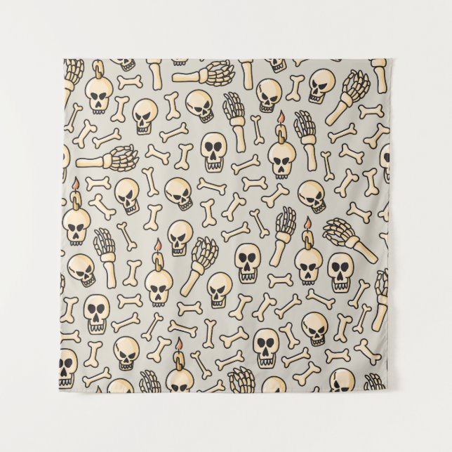 Tapiz Doodles de esqueleto: Patrón textil de época. (Anverso)