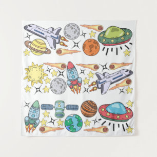 Tapiz Doodles del espacio ultraterrestre dibujados a man