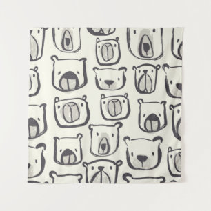 Tapiz Doodles dibujados a mano en la cara de oso ilustra