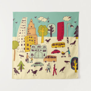 Tapiz Doodles parque urbano paisaje camina ciudad li