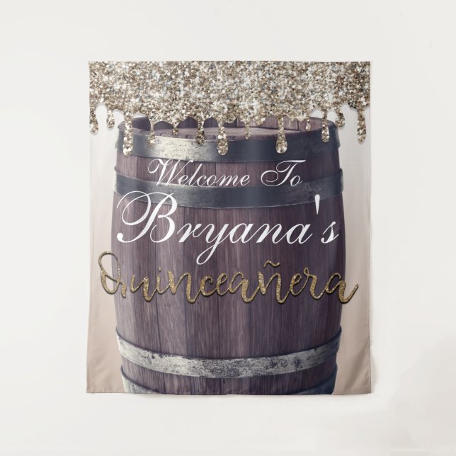 Tapiz Dorado Champagne con Brillo Drip Quinceañera Rústi (Anverso)