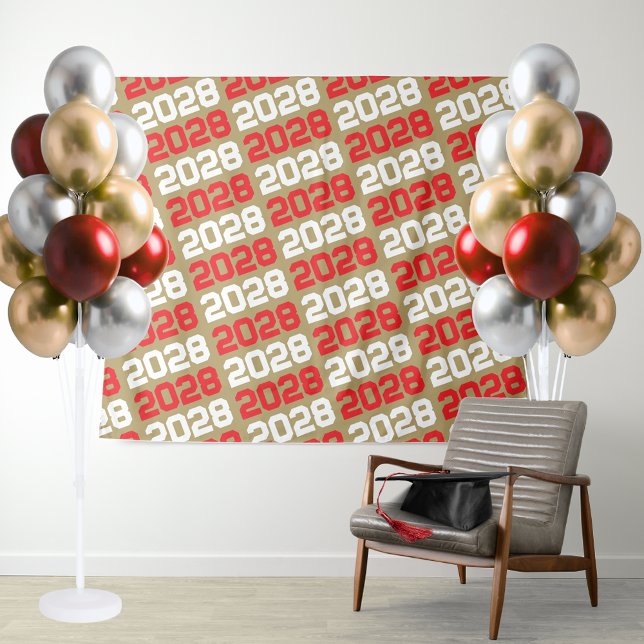 Tapiz Dorado de bronce y fondo de graduación rojo (Gold and Red Graduation Repeating ANY Class Year Backdrop. Perfect for food table or photo booth !)