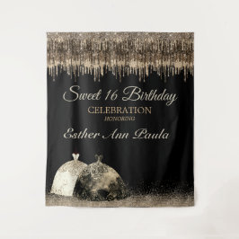 Tapiz Dorado de moda Brown Drips Ballgown Sweet 16 cumpl