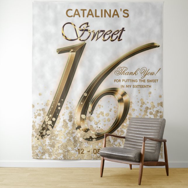 Tapiz Dorado Falso Brillo de Hoja Sweet Sixteen (In situ)