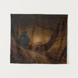 Tapiz Dos amigos hombres contemplan la luna de noche