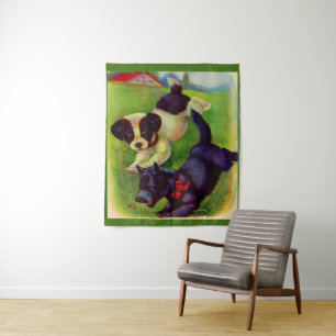 Tapiz dos cachorros, uno con estampado de perro Scottie