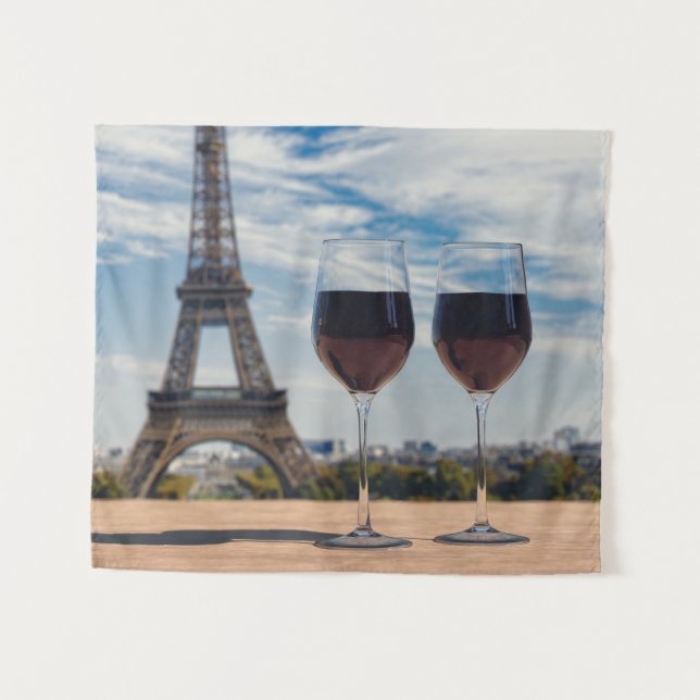 Tapiz Dos copas de vino con Torre Eiffel (Anverso (horizontal))