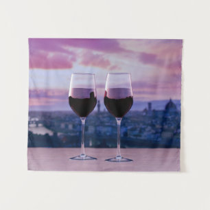 Tapiz Dos copas de vino tinto en el horizonte de Florenc