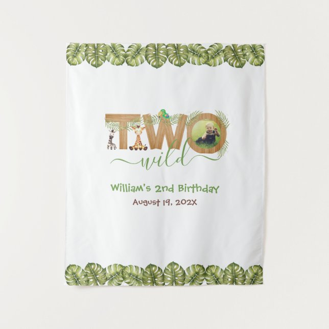 Tapiz Dos Salvajes Cumpleaños Número 2 Hoja de la Selva  (Anverso)