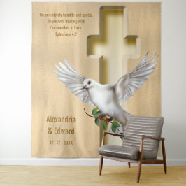 Tapiz Dove Cross Gold Faux Relieve metalizado Boda fondo