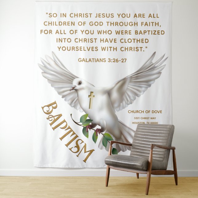 Tapiz Dove Scripting Baptism Backdrop (In situ)