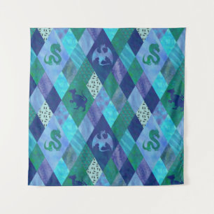 Tapiz Dragón de acuarela en azul y verde