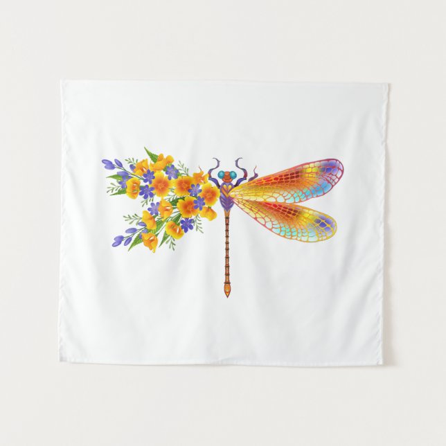 Tapiz Dragón de flores amarillas (Anverso (horizontal))