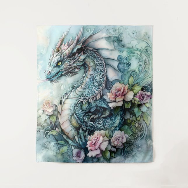 Tapiz Dragón Encantado Entre Rosas (Anverso)